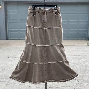 Jeanology brand brown denim tiered skirt